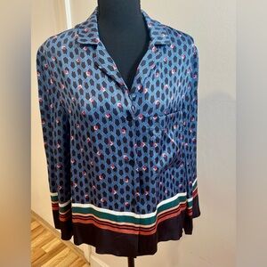 Maje Navy Geometric Viscose Button Down Shirt